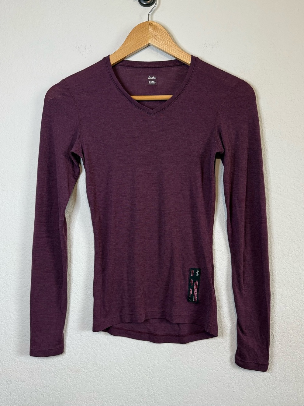 Rapha 100% Merino Wool Long Sleeve Base Layer Shirt Burgundy Purple Size XS